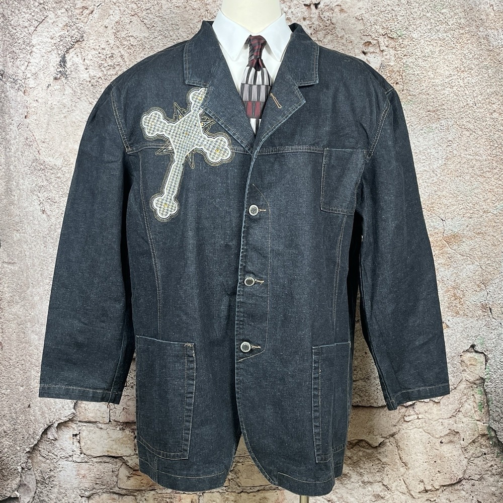 Anthm Design Co. Designer Embroidered  4XL Denim Jacket  Raw Wash